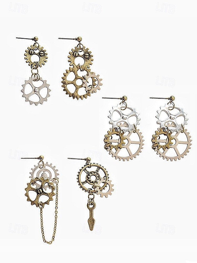 Women's Mardi Gras Multi-Style Asymmetrical Steampunk Gear Earrings - Alloy Drop Dangle for Carnival, Cosplay and Masquerade 2026 - $9.99 –P9