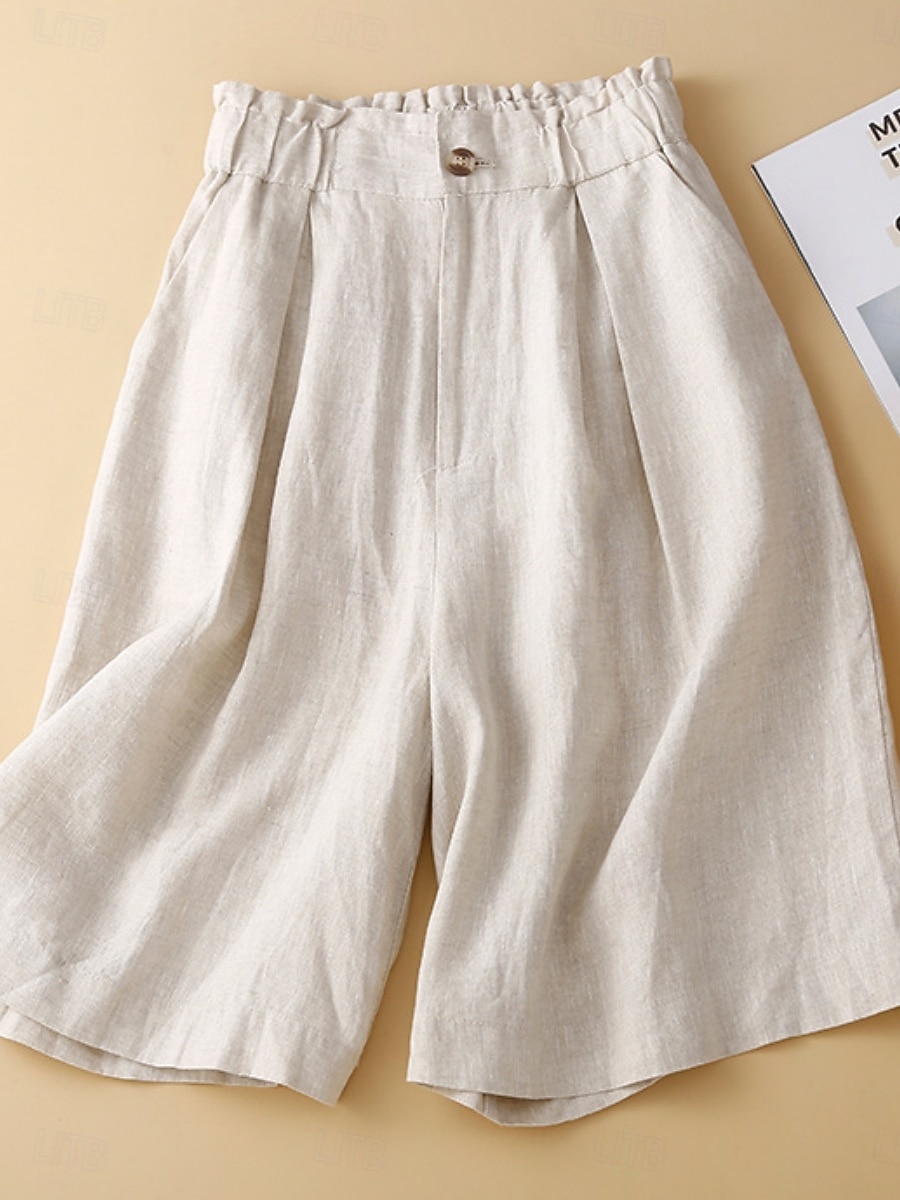 Women's Faux Cotton Linen Shorts Summer Pants Summer Shorts Vacation Basic Casual Knee Length High Waist Plain Pocket Wide Leg Elastic Waistband Comfort Quick Dry Soft Stretchy Beach Holiday Green 2026 - $25.99 –P9