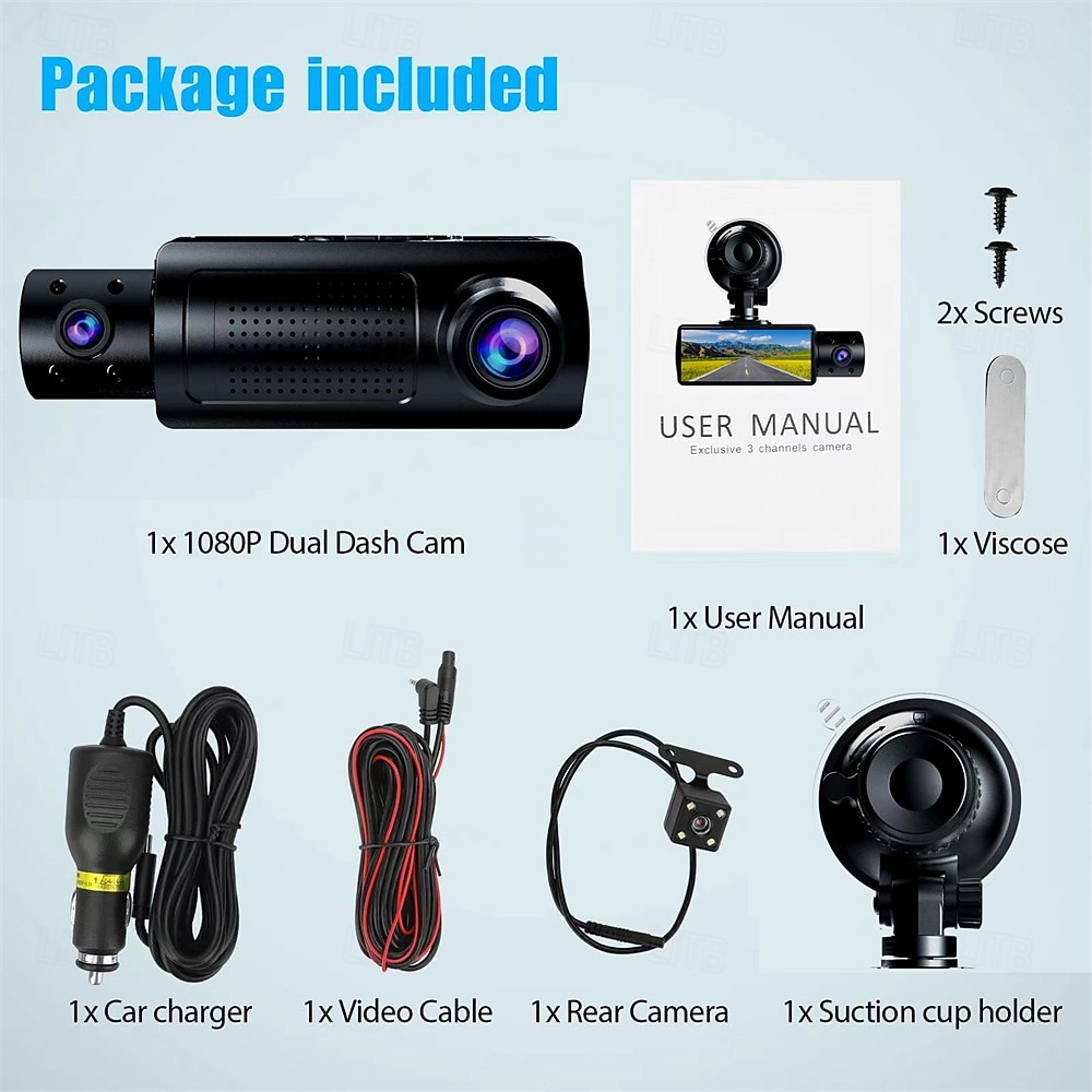 3.16-Inch High-Definition 1080P Screen Driving Recorder Three-Lens Car DVR With Reversing Image Loop Recording Motion Detection 2026 - $58.99 –P12