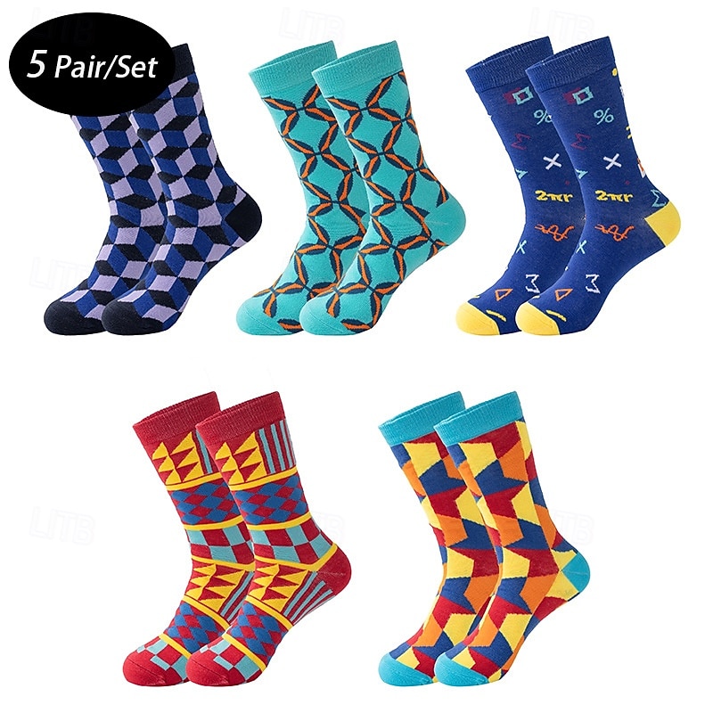 Hombre 5 pares Calcetín Calcetines para correr Calcetines informales Azul Piscina Rojo Color Geométrico Exterior Ropa de calle Vacaciones Medio Todas las Temporadas Moda Ropa de calle 2026 - $12.49 –P1