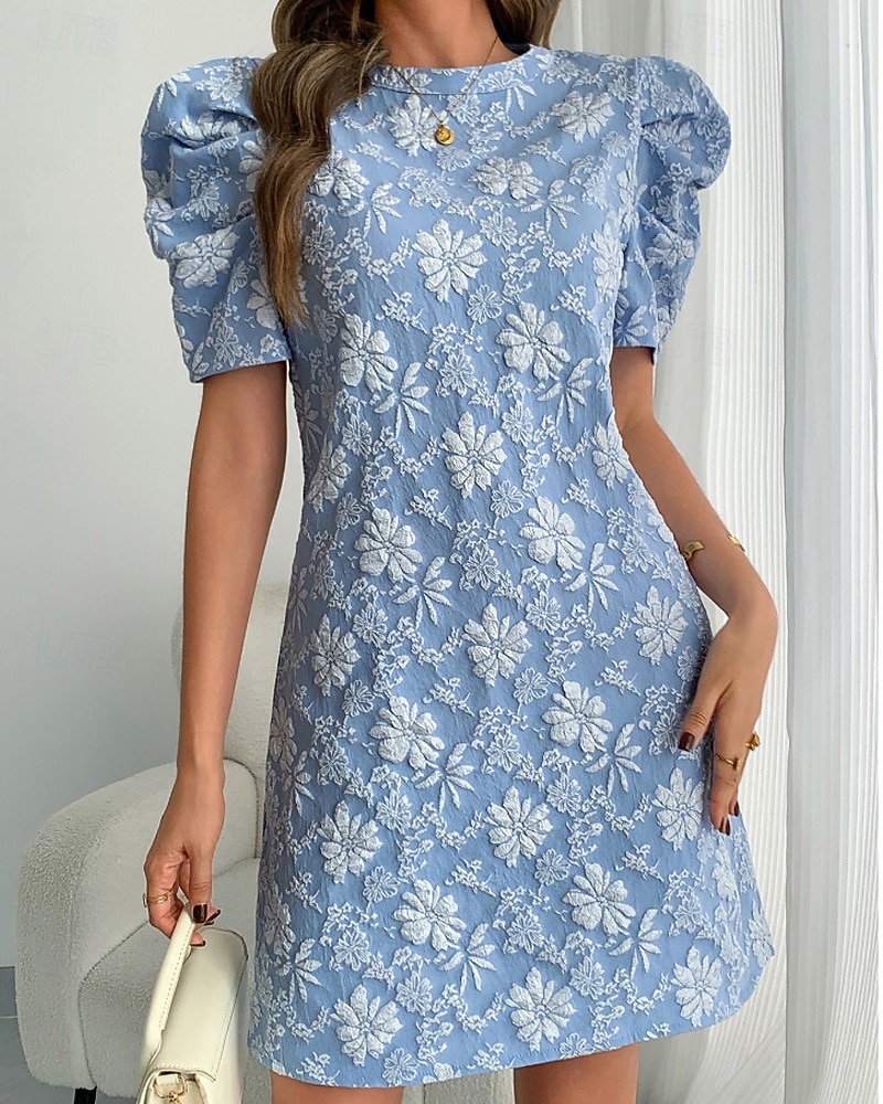 Per donna Mini Abito Abito Stampato Vintage Manica a Palloncino Quotidiano All'aperto Uscire Vestibilità regolare Floreale Manica Corta Girocollo Blu Bianco Rosa Estate Primavera del 2026 a $27.99 –P3
