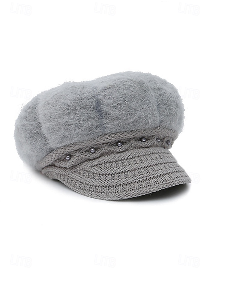 Dámská polyesterová čepice z umělé kožešiny, zdobená perlami, dostupná v několika barvách, ideální pro zimní outfity 2026 - $11.99 –P8