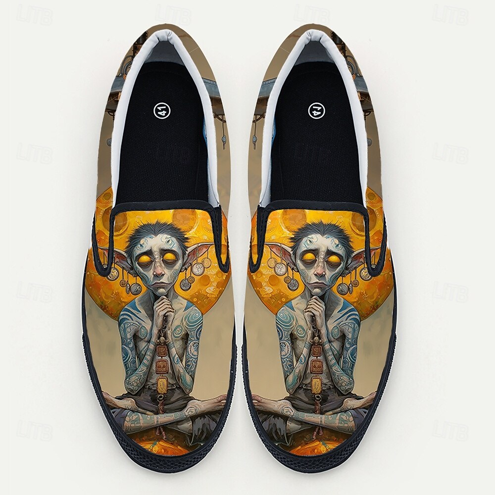 Męskie kreatywne wsuwane buty z nadrukiem ryby obcej Mardi Gras – artystyczny kolorowy design na karnawał i modne festiwale 2026 - $42.99 –P5