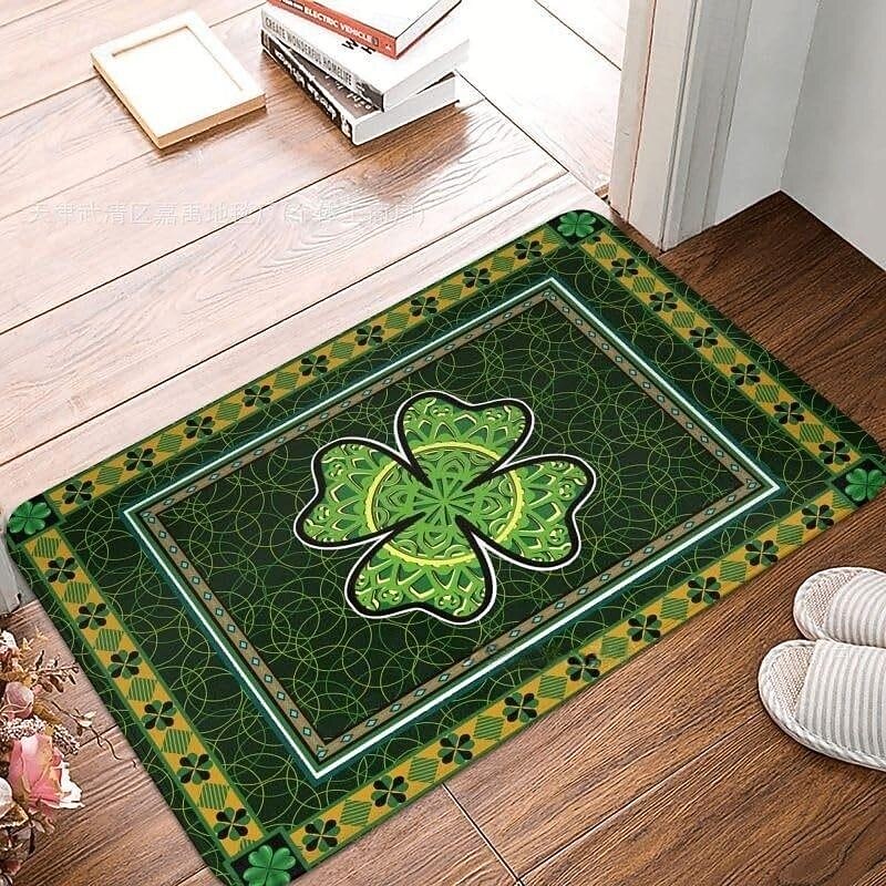 Dørmatte til St. Patricks dag, irsk firkløverdesign, gulvmatte til inngangsparti, festlig grønt kløverdørteppe til St. Patricks dag-feiring. 2026 - $5.99 –P4