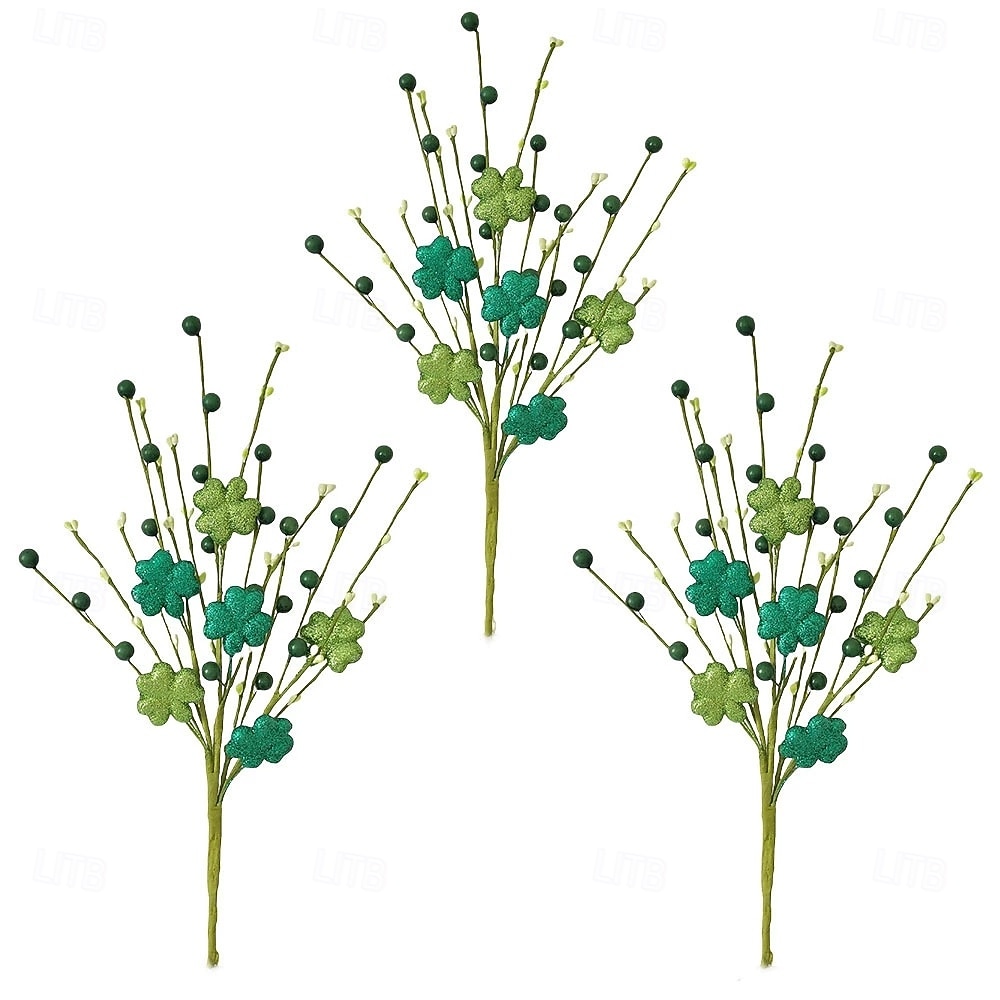 חבילה של 6 גבעולי פירות יער תלתן ליום פטריק הקדוש, מקלות תלתן מלאכותיים לקישוט, גבעולי פירות יער איריים ירוקים לקישוטי שולחן מרכזיים, סידורי פרחים ויצירות "עשה זאת בעצמך" 2026 - $28.99 –P8