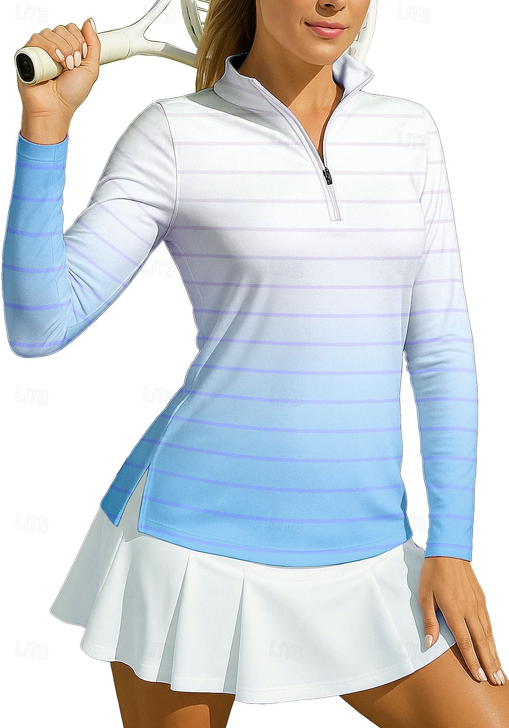 Mulheres Gradiente Riscas Camisa Esportiva Camisa polo de caminhada Camisa de tênis Top de tênis Manga Longa Zíper Floral UPF50+ Resistente a UV Elasticidade Alta Pavio Humido Respirável Tênis Golfe de 2026 por $25.99 –P4