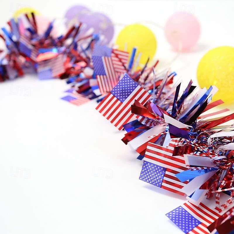 Guirlanda patriótica de 20 metros com bandeiras americanas, espessa. &Guirlanda fofa metálica vermelha, branca e azul para o Dia da Independência (4 de julho), decoração do Memorial Day e artigos de de 2026 por $26.99 –P2