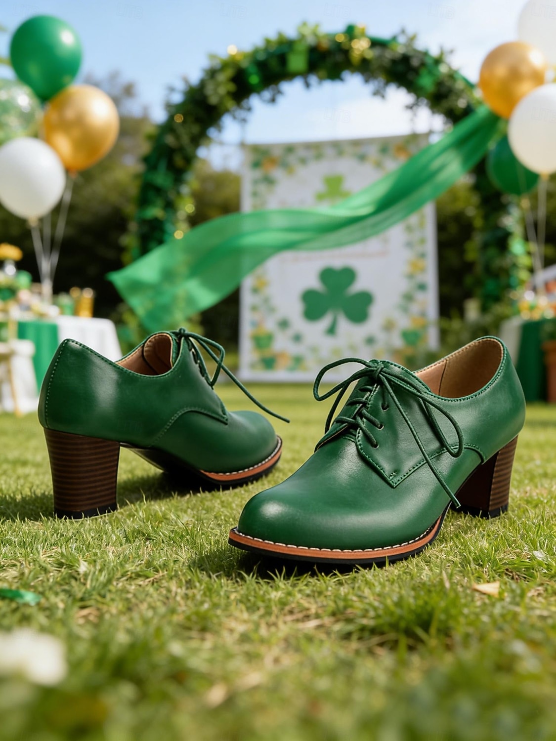 Γυναικεία oxfords με πράσινα τακούνια για την ημέρα του Αγίου Πατρικίου - vintage παπούτσια με κορδόνια και τακούνι για εορταστικά πάρτι και παρελάσεις 2026 - $59.99 –P7
