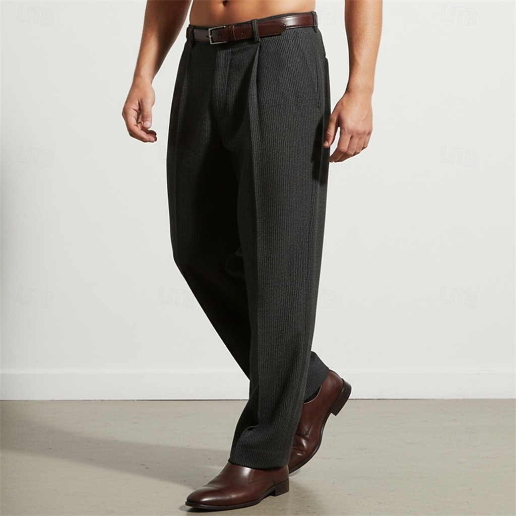 Miesten Housut Puvunhousut Vohveli housut Edessä tasku Suora jalka Yhtenäinen väri Raita Mukavuus Täyspitkä Päivittäin liiketoiminta Pyhäpäivä Muoti Tyylikästä ja modernia Musta Laivaston sininen 2026 - $29.99 –P4