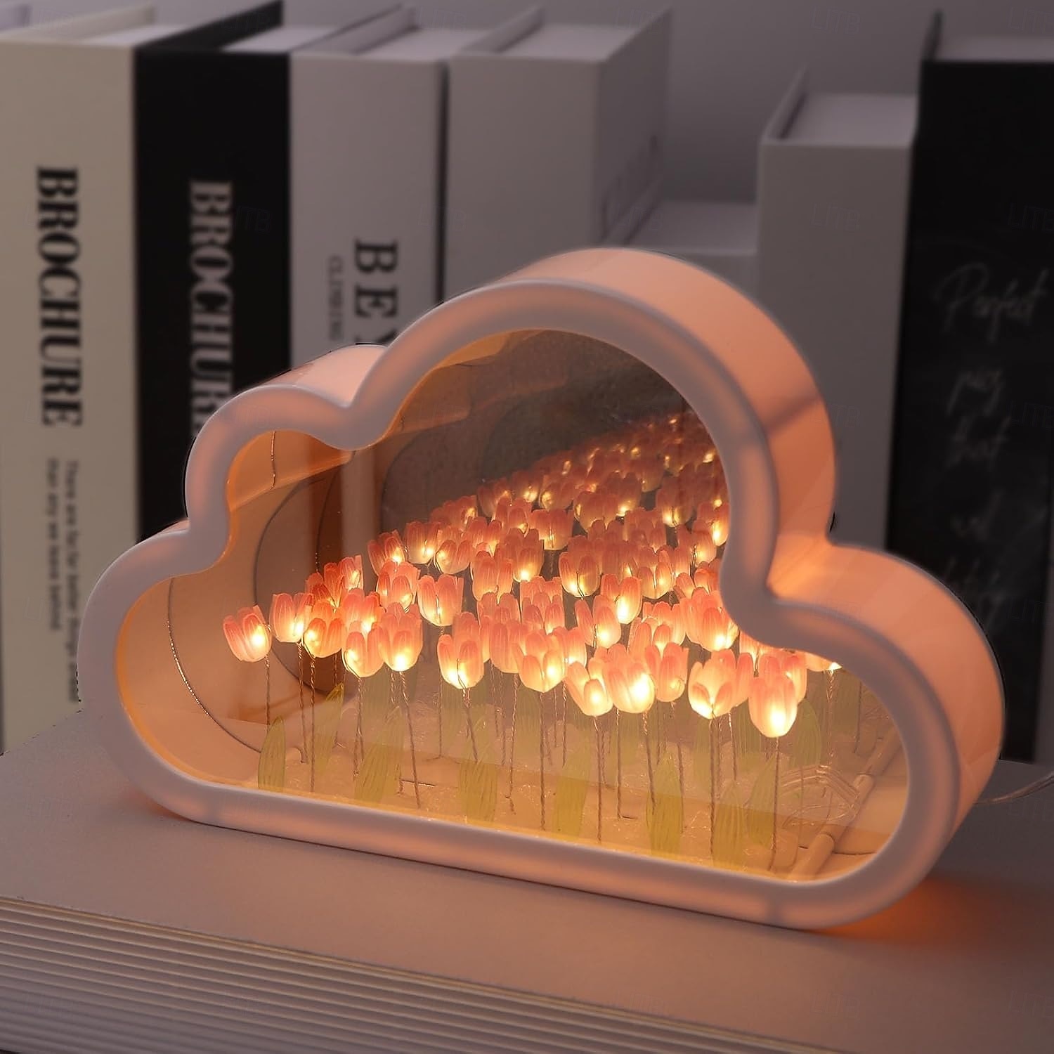Lampka nocna z lustrem i chmurką w kształcie tulipana, dekoracyjna lampka nocna z symulowanym kwiatem, dekoracja stołu do salonu, prezent dla przyjaciółki dziecka, ozdoba na biurko tworząca atmosferę 2026 - $17.99 –P3
