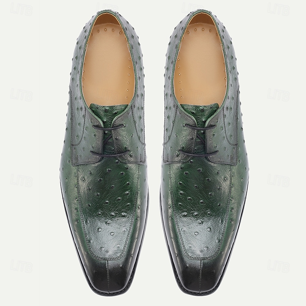 green flowing midi dress Paul Parkman Men's Green Croco Textured Leather Derby Shoes (ID#1438GRN) EU 41 main image 0