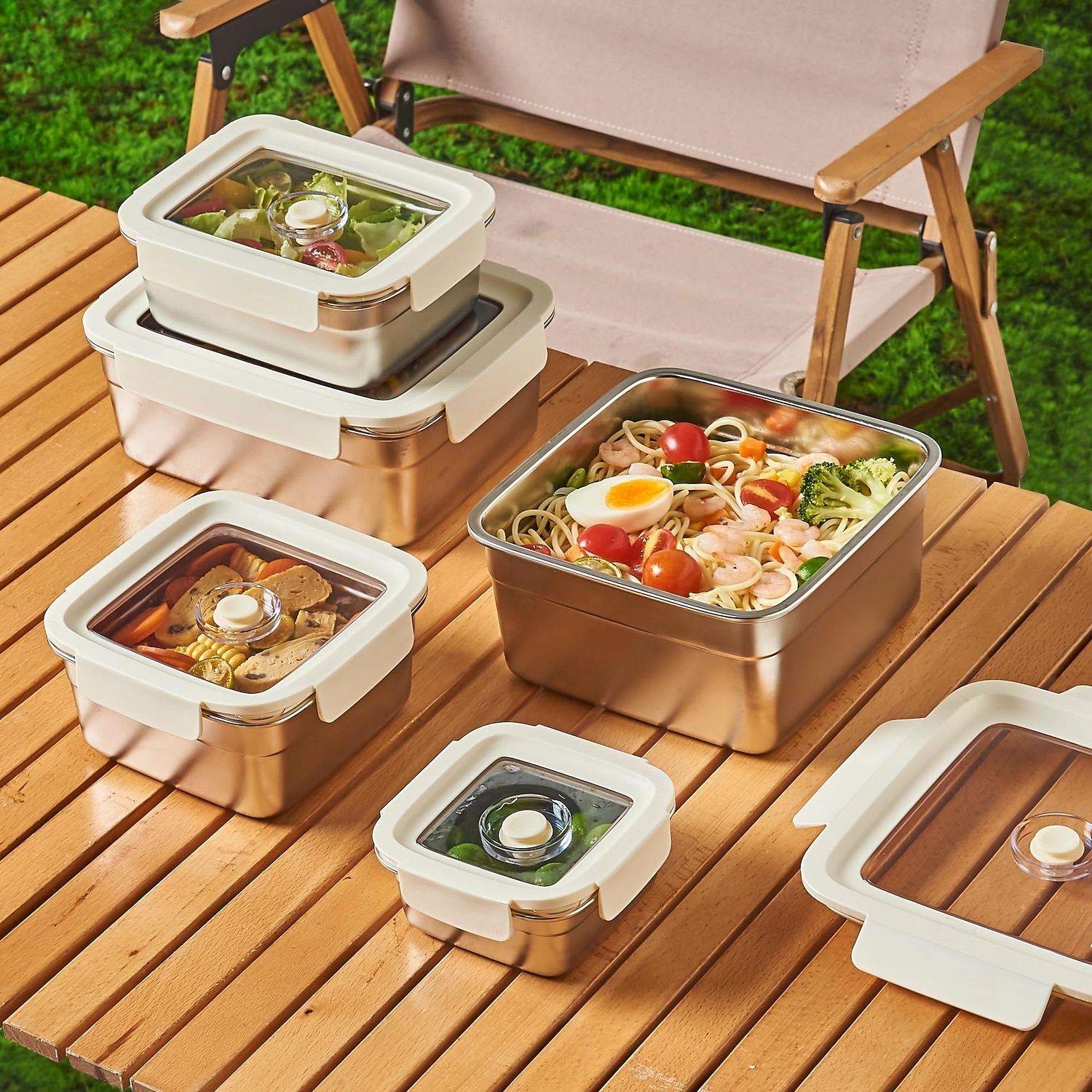 vakuummatbeholder matvaregodkjent sus304 forseglet matoppbevaringsboks bento lunsjboks for frukt, kjøleskapsikker, lufttett måltidsbeholder (firkantet) 2026 - $20.99 –P2