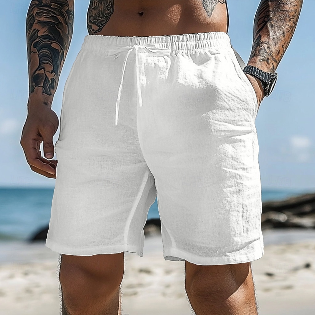 Men's Shorts Summer Shorts Beach Shorts Baggy Shorts Drawstring Elastic Waist Straight Leg Plain Comfort Breathable Short Casual Daily Outdoor Vacation Classic Style Black White Inelastic 2026 - $18.99 –P5