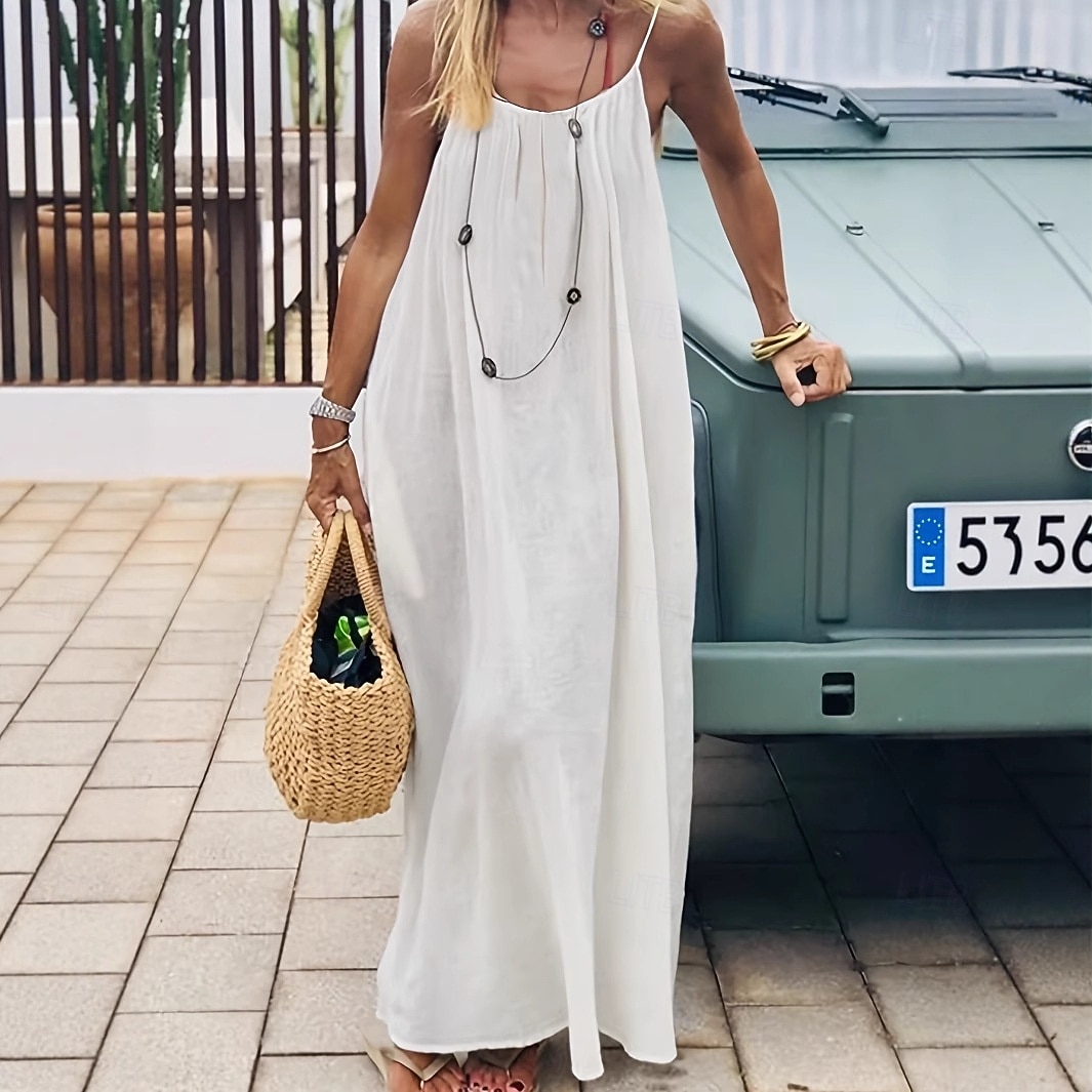 Damen Maxikleid A Linie Kleid Urlaub Lässig Ferien Lässiger Schnitt Einfach Ärmellos Rundausschnitt Blau Schwarz Weiß Rosa Sommer Frühling Herbst 2026 - $29.99 –P1