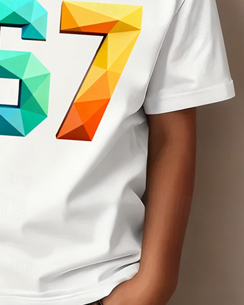 Cotone Bambini Ragazzi Nero Bianco Grafico Gergo divertente 67 Maglietta Blusa Girocollo Manica Corta All'aperto Abbigliamento Quotidiano Moda Streetwear Designer Stampa Estate del 2026 a $14.99 –P6