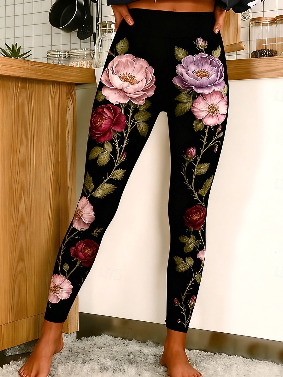 Mujer Polainas Leggings cómodos Vacaciones Vintage Casual Longitud total Alta cintura Graphic Rosa Estampado Comodidad Cómodo Alta elasticidad Casual Diario Vacaciones Negro Primavera Otoño Pitillo 2026 - $21.99 –P1