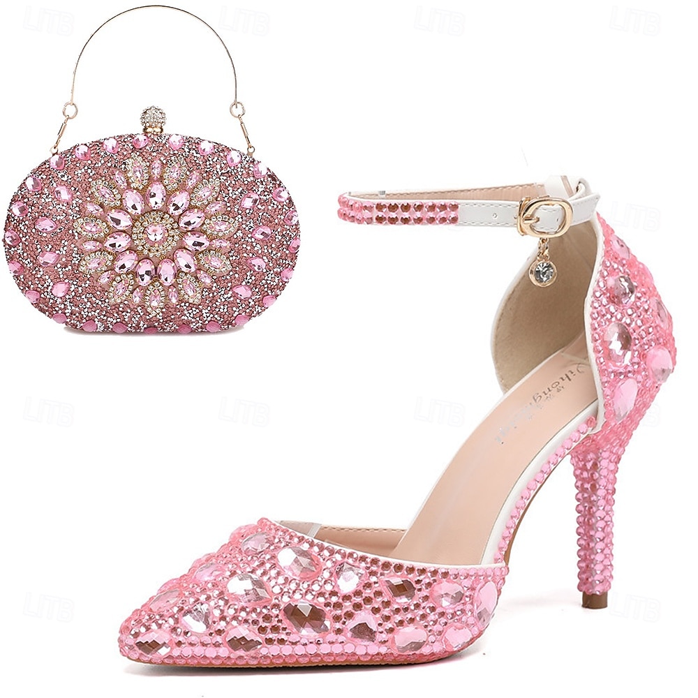 Damen Cocktail Club Party Strass Kristall Schnalle Stiletto Spitze Zehe Mode Niedlich luxuriös PU Schnalle Silber Rot orange Schwarz und Violett 2026 - $99.99 –P16
