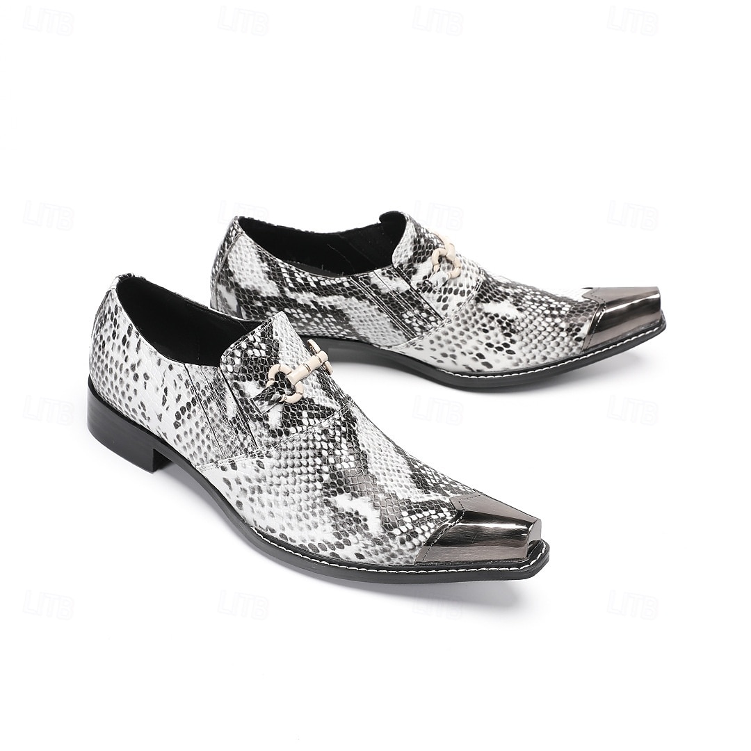 Men's White Snake Print Slip-On Shoes with Metal Accents – Stylish Formal Shoes for Evening Wear and Fashion-Forward Occasions 2026 - $119.99 –P8