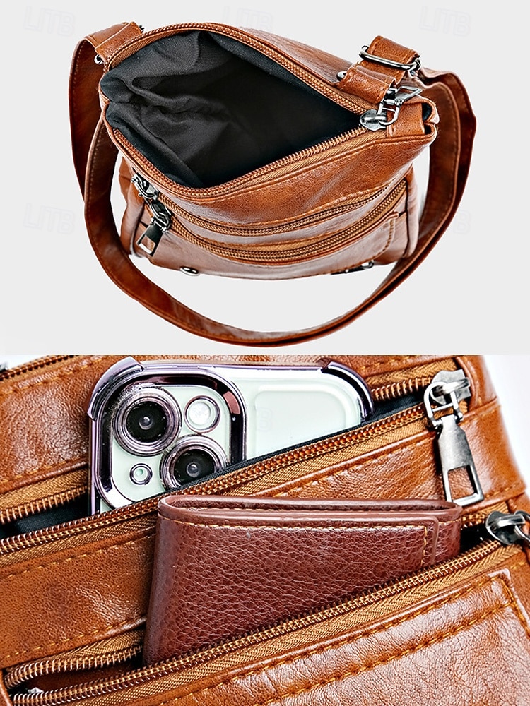 Женская сумка через плечо из искусственной кожи с несколькими карманами на молнии, регулируемым ремешком, доступна в нескольких цветах — идеально подходит для повседневных прогулок и повседневного использования. 2026 - $14.99 –P10