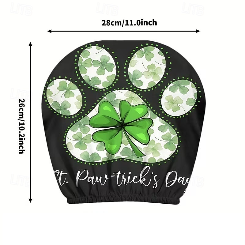 2 capas de encosto de cabeça para carro com trevo verde | compatíveis com todos os veículos, pretas &Adesivo para carro com estampa de trevo verde, design plano 2D, poliéster, fácil instalação - de 2026 por $7.99 –P37