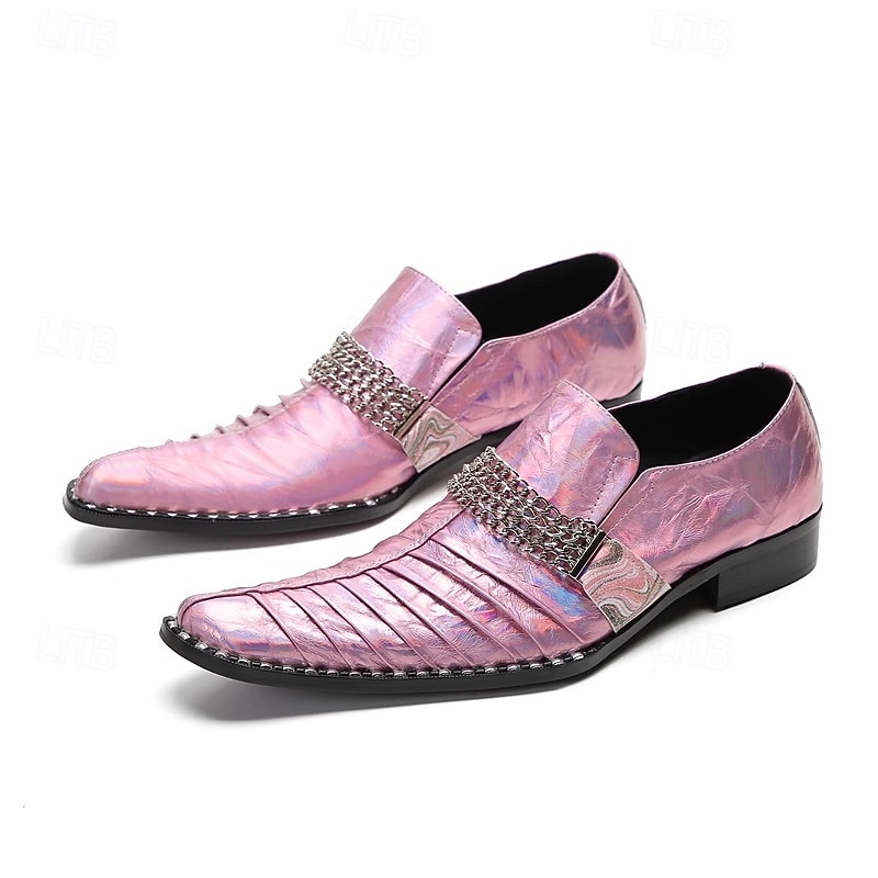 scarpe slip-on da uomo in pelle viola iridescente con dettaglio a catena, scarpe da sposa formali uniche per lo sposo, testimoni dello sposo e feste di matrimonio, calzature eleganti per uno stile da sposa audace del 2026 a $109.99 –P2