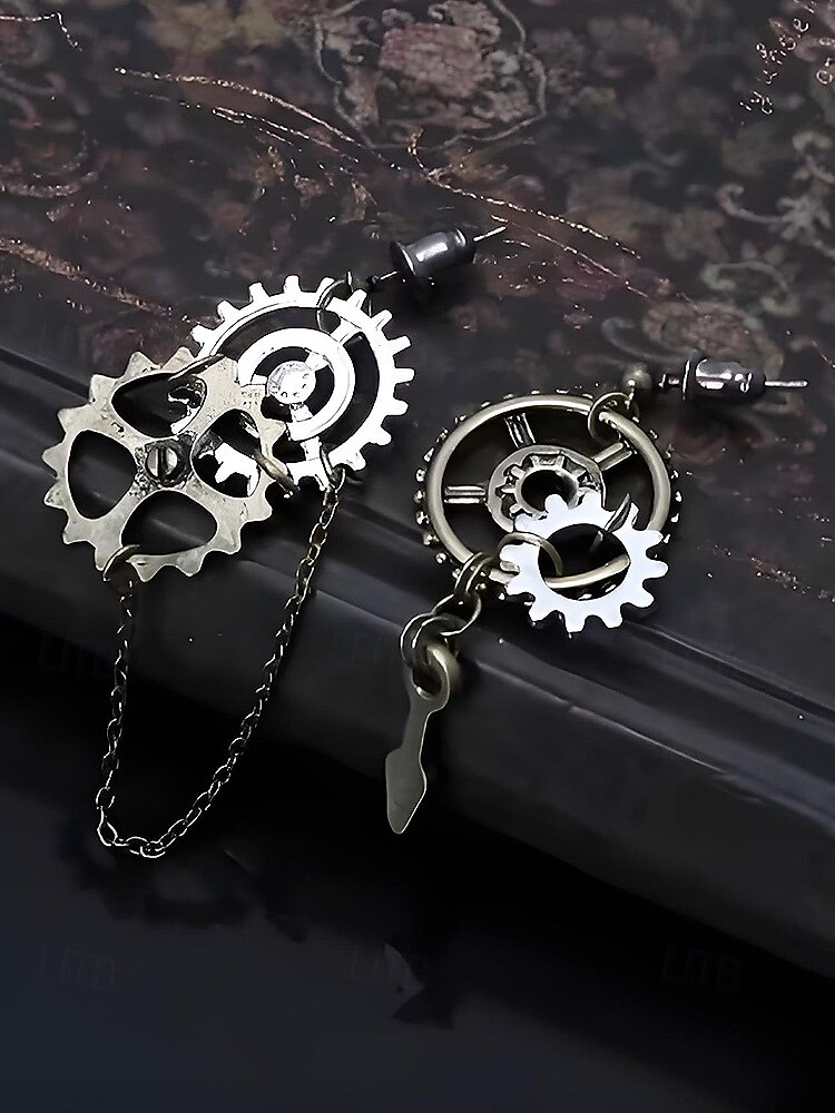 Women's Mardi Gras Multi-Style Asymmetrical Steampunk Gear Earrings - Alloy Drop Dangle for Carnival, Cosplay and Masquerade 2026 - $9.99 –P4