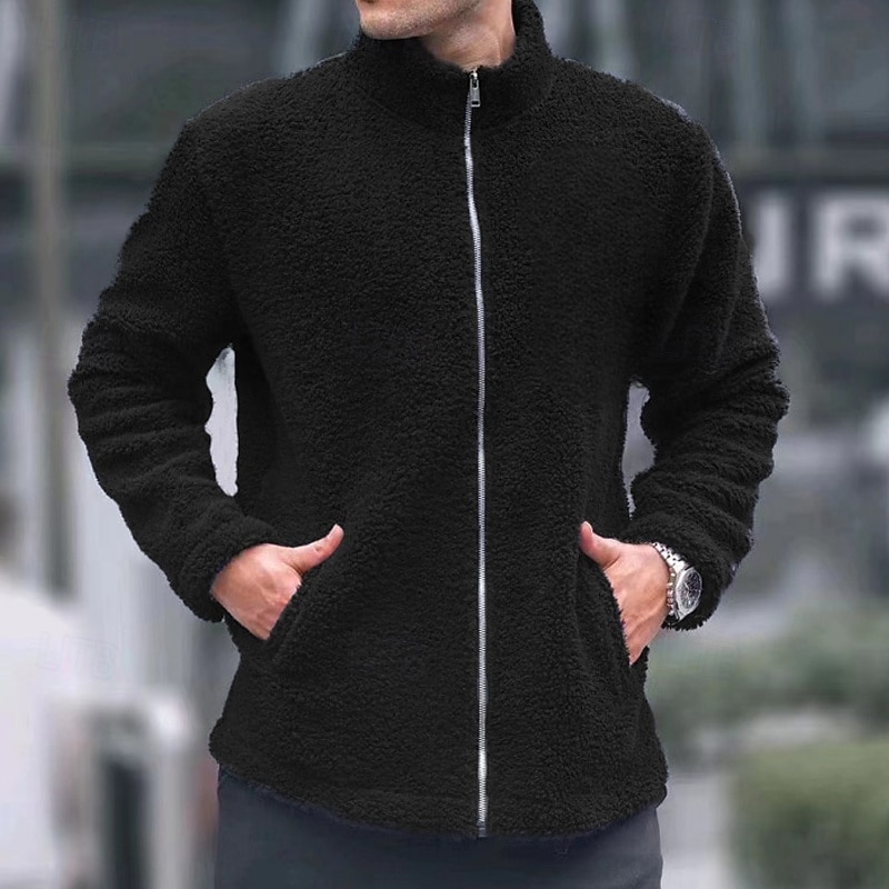 Herren Wintermantel Teddymantel Freizeitjacke Lässig Täglich Thermowarm Tasche Vollreißverschluss Herbst Winter Einfach Streetwear Täglich Stehkragen Regulär Blau Schwarz Marineblau Braun Khaki Jacken 2026 - $28.99 –P12