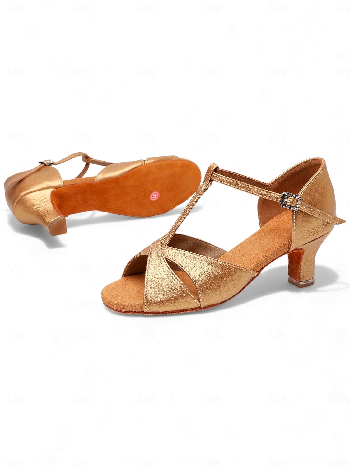 Γυναικεία χρυσά παπούτσια λάτιν χορού με σχέδιο T-strap, χαμηλοτάκουνα σανδάλια σάλσα για ballroom, για επαγγελματίες χορευτές και παραστάσεις εξάσκησης. 2026 - $31.2 –P6
