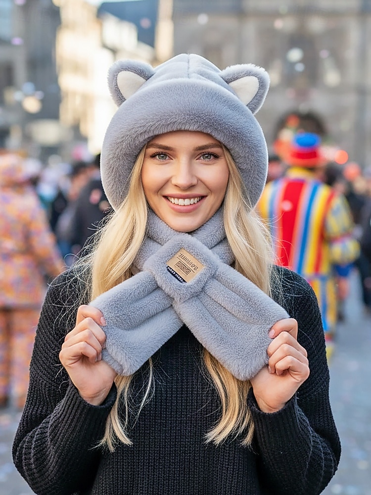 Женский шарф с капюшоном из искусственного меха – 2-в-1 шапка и шарф для ушей в нескольких цветах для карнавала зимнего косплея и костюмированных вечеринок 2026 - $11.99 –P3