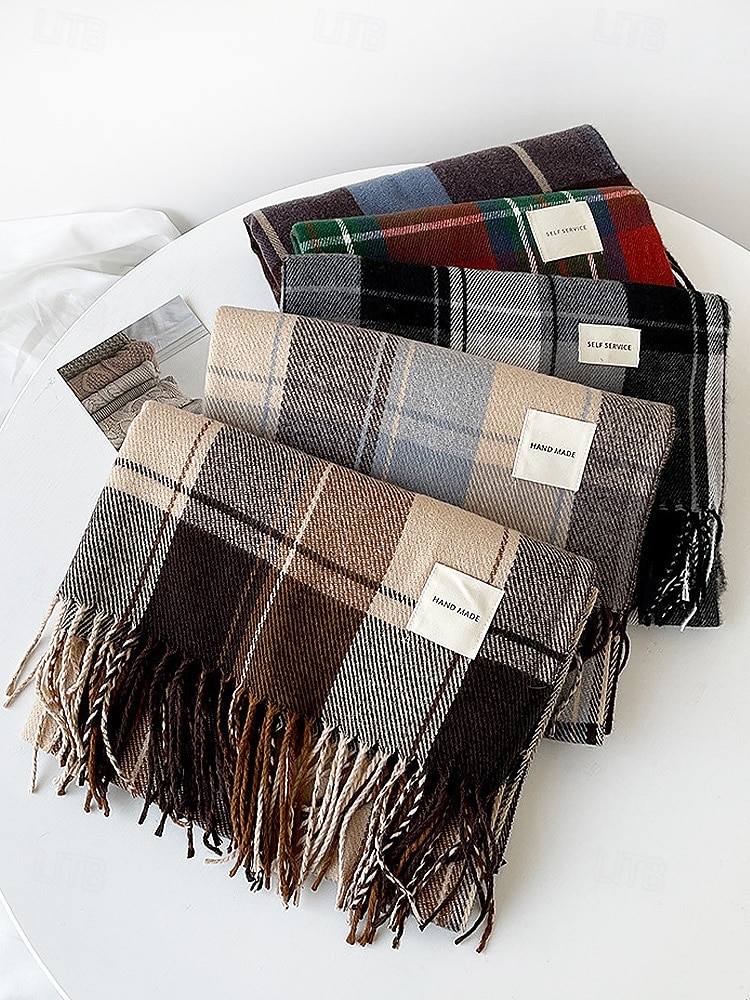 Miesten villajäljitelmäpolyesterihuivi, ruudullinen kuvio, useita värejä, täydellinen lahjaksi 2026 - $14.99 –P5