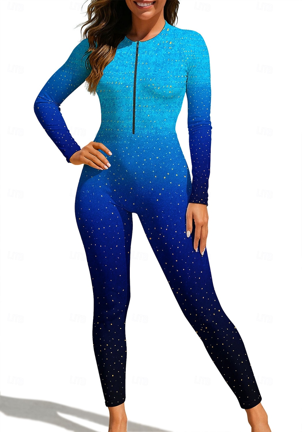 Femmes Standard Maillot Anti UV Rashguard intégral Maillot de bain Dégradé Océan avec soutien-gorge intégré ​fermeture éclair sur le devant Protection Solaire UV Couvrant UPF50+ manche longue Coque de 2026 ? $49.99 –P4