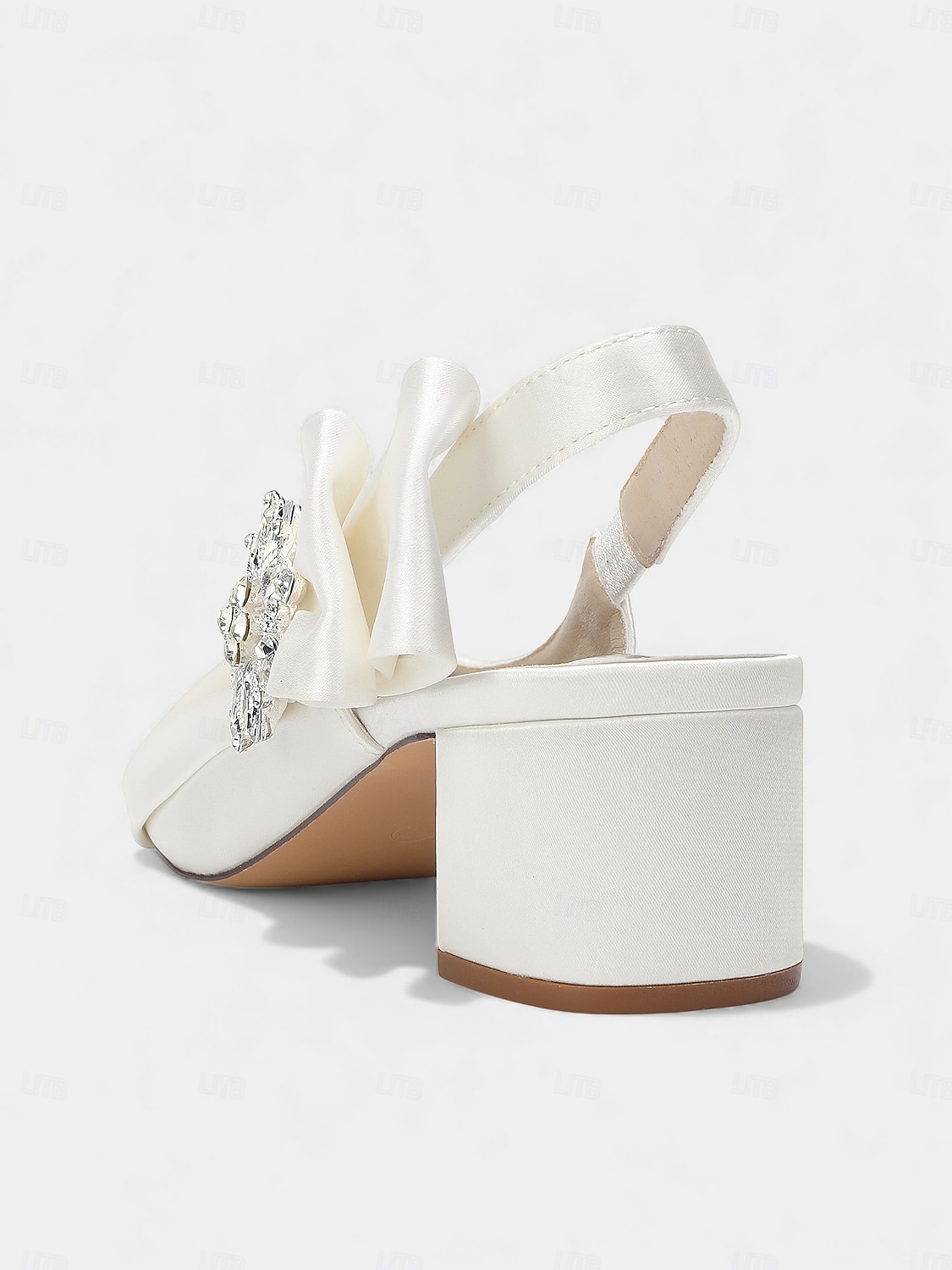 Sapatos de salto bloco com bico fino em cetim rosa claro para mulheres - elegantes sapatos de festa com detalhes florais e cristais, perfeitos para a mãe da noiva ou para um casamento urbano de 2026 por $64.99 –P7