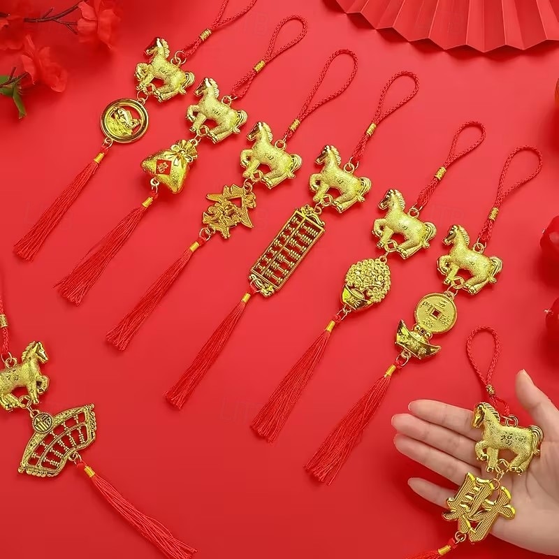 12/24 pieces 2026 Year of the Horse Hanging Ornaments Spring Festival Decorations Auspicious Pendants Tassel Accessories Wealth-Attracting Decor Home Kitchen Potted Plants Car Ornaments Horse 2026 - $24.99 –P2