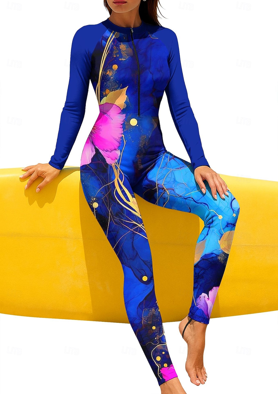 Mujer Regular Camiseta Protección Solar Surf Camiseta de protección solar de cuerpo completo Traje de baño Flores Tropical Mármol con sujetador incorporado Cremallera delantera Protección solar UV 2026 - $49.99 –P1