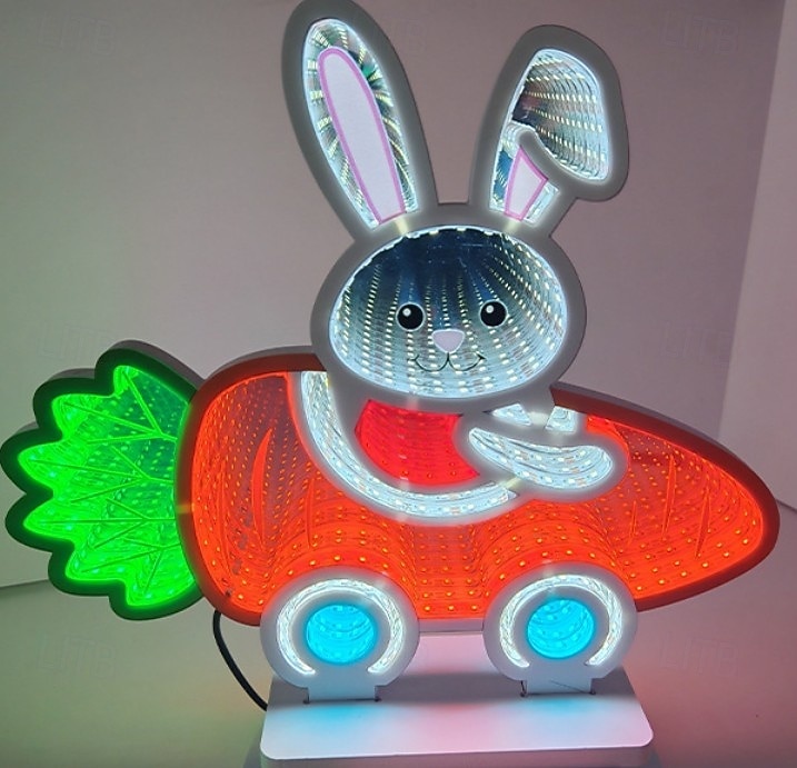 Conejito 3D con luz LED de Pascua, luz nocturna de conejito de Pascua, carrito de zanahoria creativo, luz infinita de huevo, acrílico 2026 - $35.99 –P1