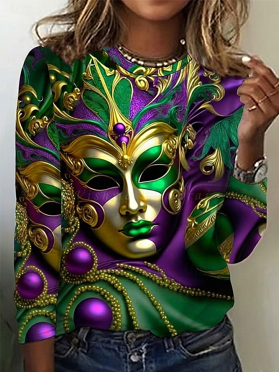 Karnavalové dámské tričko s potiskem grafika geometrické vintage stylové moderní dlouhý rukáv klasický výstřih běžné topy denní víkendový potisk purpurová léto jaro 2026 - $24.99 –P1