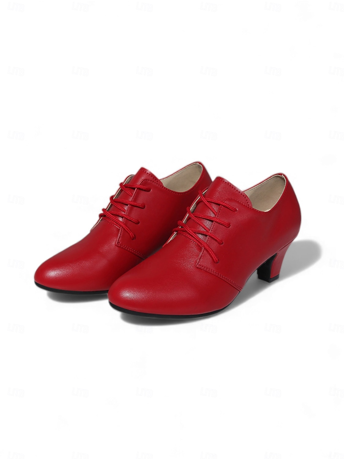 Professionele Latijns-Amerikaanse dansschoenen voor dames - rode kunstleren veterschoenen met hakken voor ballroomdansen, comfortabele en stabiele salsa- en tangoschoenen met middelhoge hak voor 2026 - $46.99 –P2