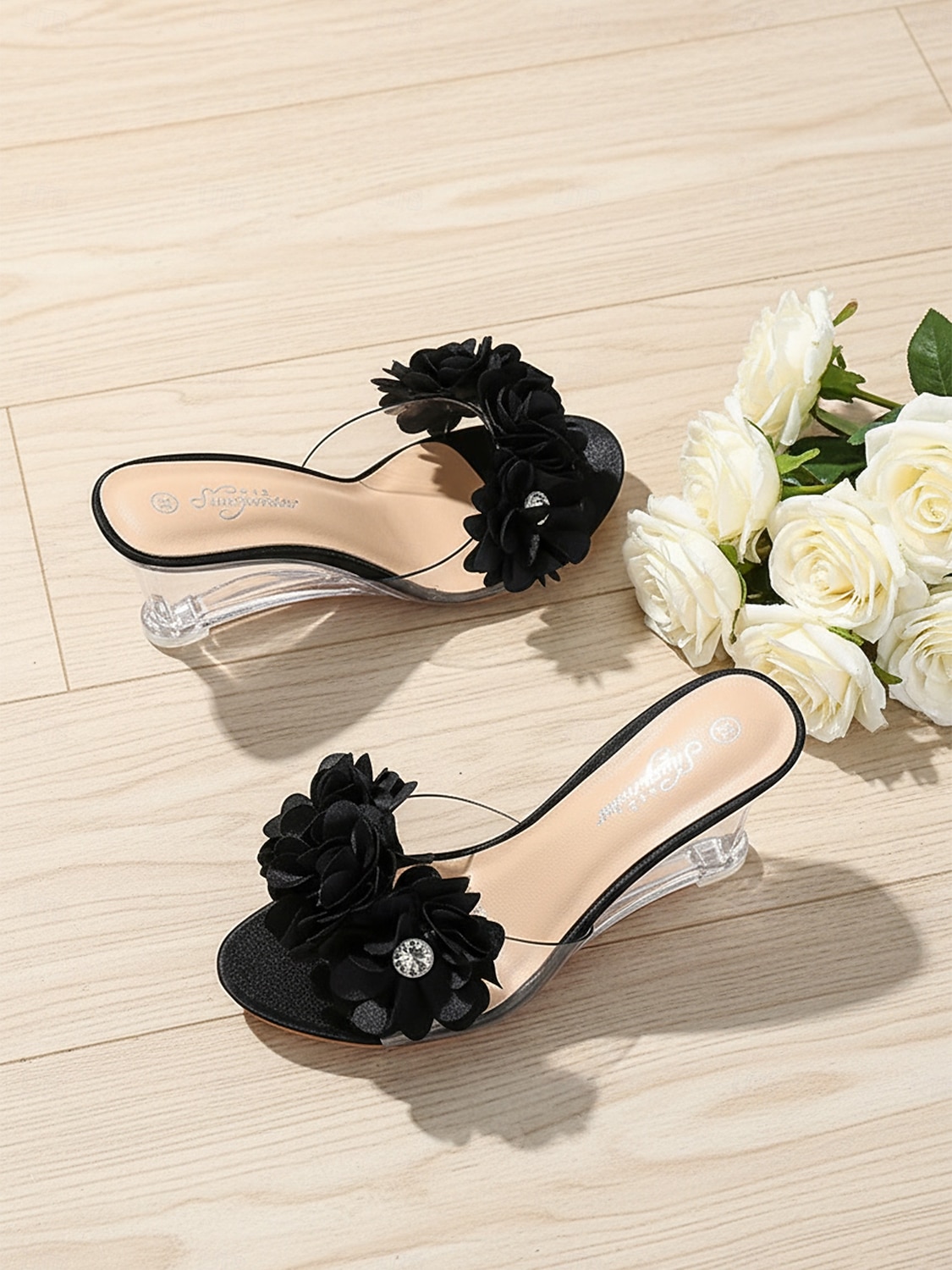 Women's Floral Clear Heel Slide Sandals, Transparent Low Heel Mules for Bridesmaids, Elegant Garden Wedding & Outdoor Ceremony Shoes 2026 - $46.99 –P5