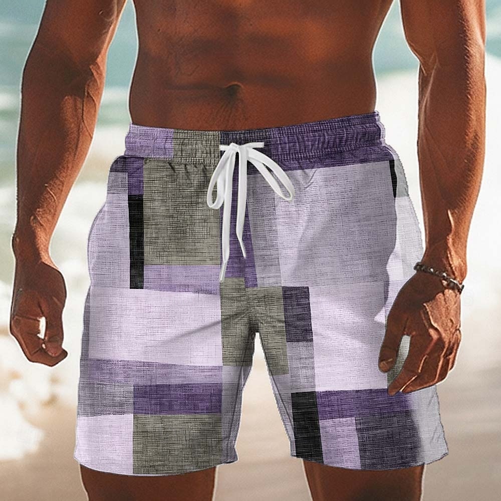 Herren Geometrisch Farbblock Patchwork Badehosen Badeshorts Boardshorts Mittlere Taille Lässig Outdoor Urlaub Alltagskleidung Seitentaschen Netzfutter Elastischer Kordelzug in der Taille Designer 2026 - $20.99 –P4