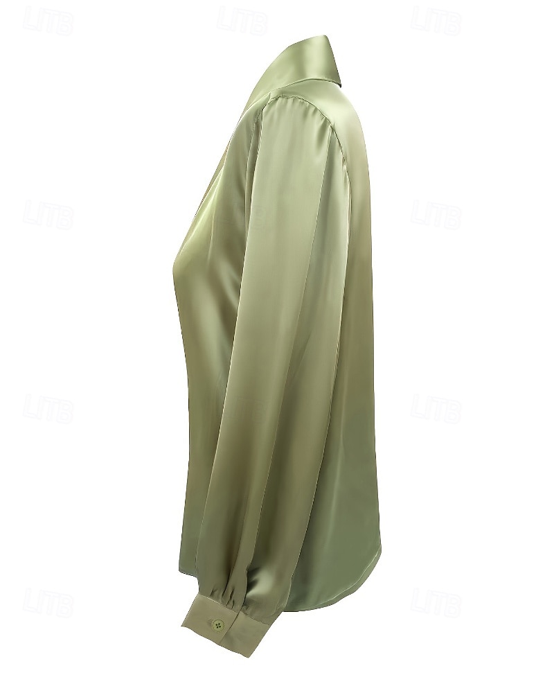 Γυναικεία Πουκάμισο Κομψή Σατέν Μπλούζα Μπλούζα Κουμπιά Σκέτο Στυλάτο Καθημερινό Μακρυμάνικο Λαιμόκοψη V Κανονικά μπλουζάκια Καθημερινά Αργίες Εξόδου Πράσινο του τριφυλλιού Καλοκαίρι Άνοιξη 2026 - $26.99 –P4