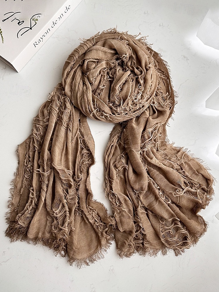 Naisten puuvilla-pellavahuivi hapsutetuilla tupsuilla – boheemi tyyli, useita värejä, kevyt ja mukava arkeen ja vapaa-aikaan 2026 - $14.99 –P7