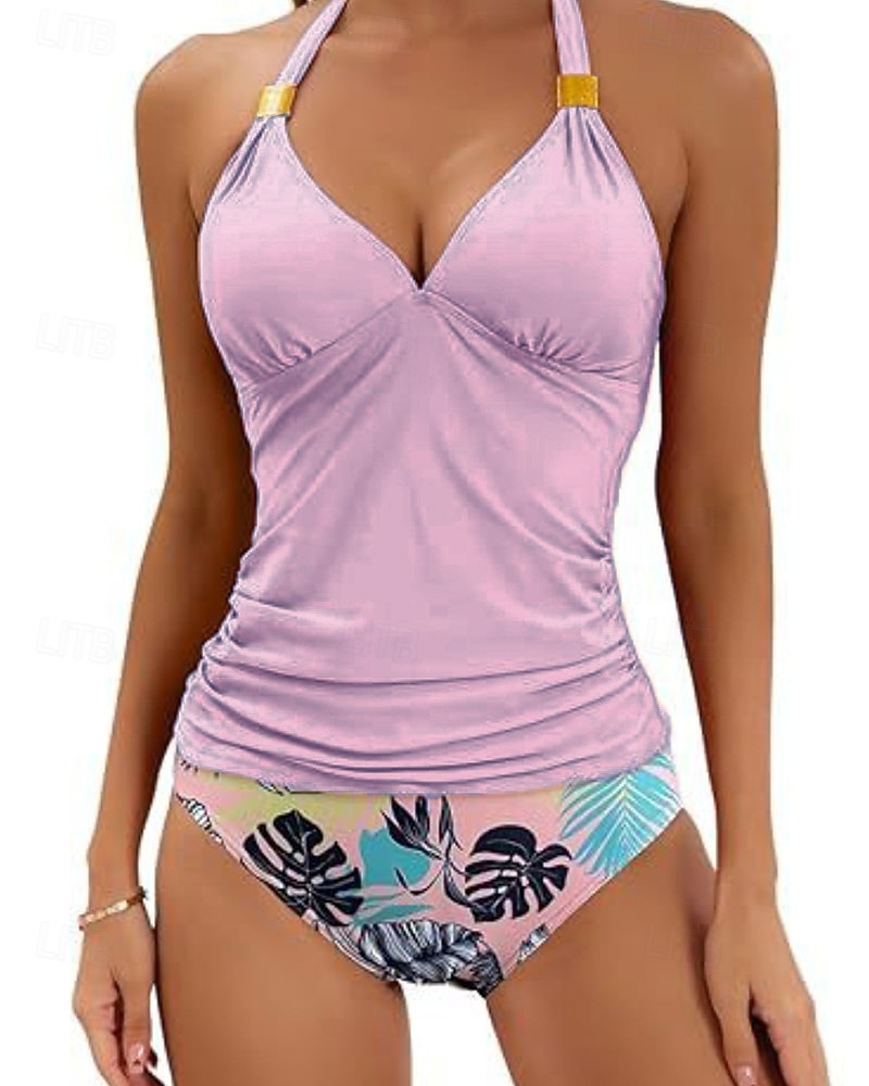 Жен. Купальники Бикини 2 шт. Смелые купальник Открытая спина Отпуск Одежда для пляжа Цветочный принт НАЙКА НЕКО Без рукавов Купальники 2026 - $23.99 –P3