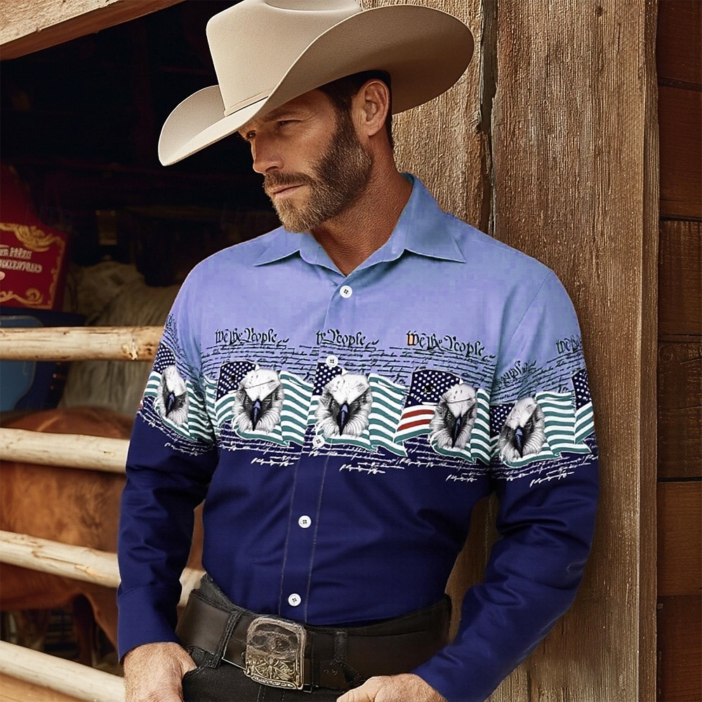 Per uomo Aquila Bandiera degli Stati Uniti 250° anniversario degli Stati Uniti Camicia Camicia Western Camicia da cowboy Manica Lunga Vintage Retrò Vacanza Ferie Primavera Autunno Collo ripiegato del 2026 a $27.99 –P3