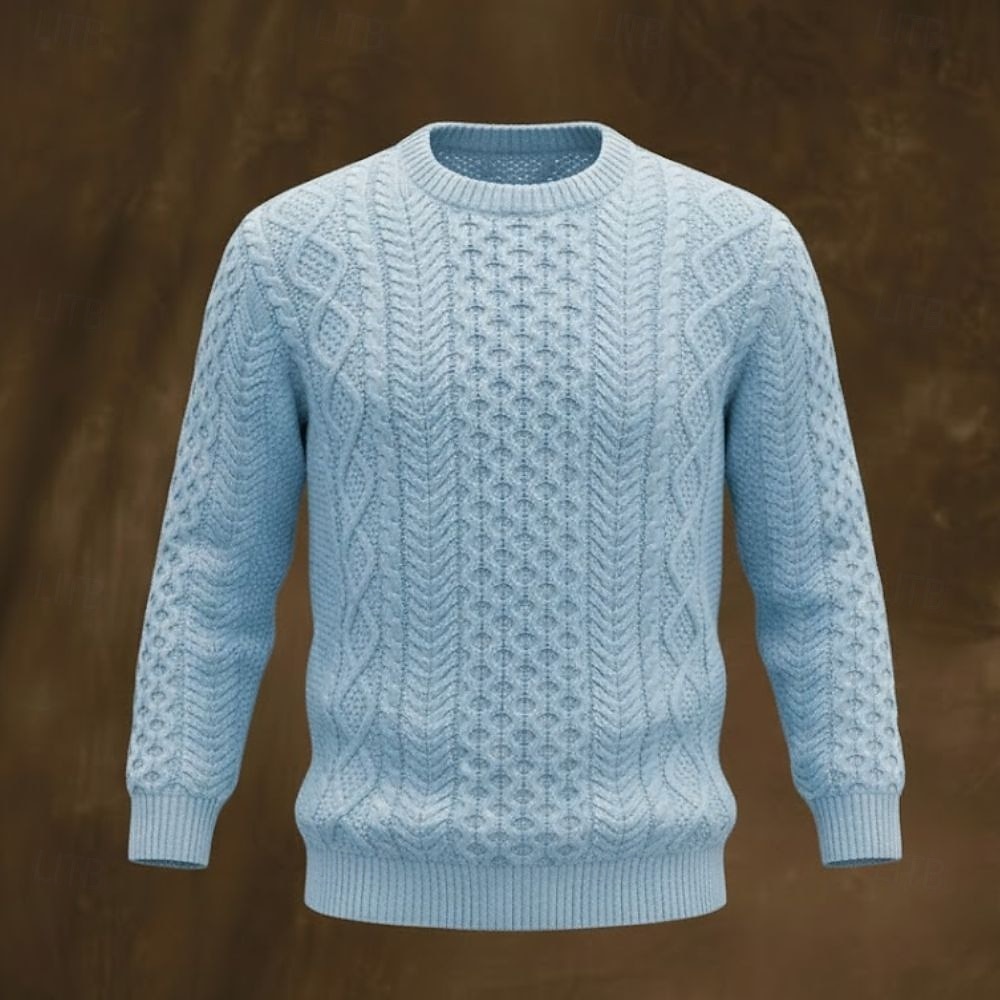 Suéter irlandés para hombre, suéter de punto, suéter de punto con cable acanalado, tops regulares, de punto, liso, cuello redondo, vintage, para mantener el calor, ropa de uso diario, ropa para salir, prendas de vestir, otoño e invierno 2026 - $44.99 –P3