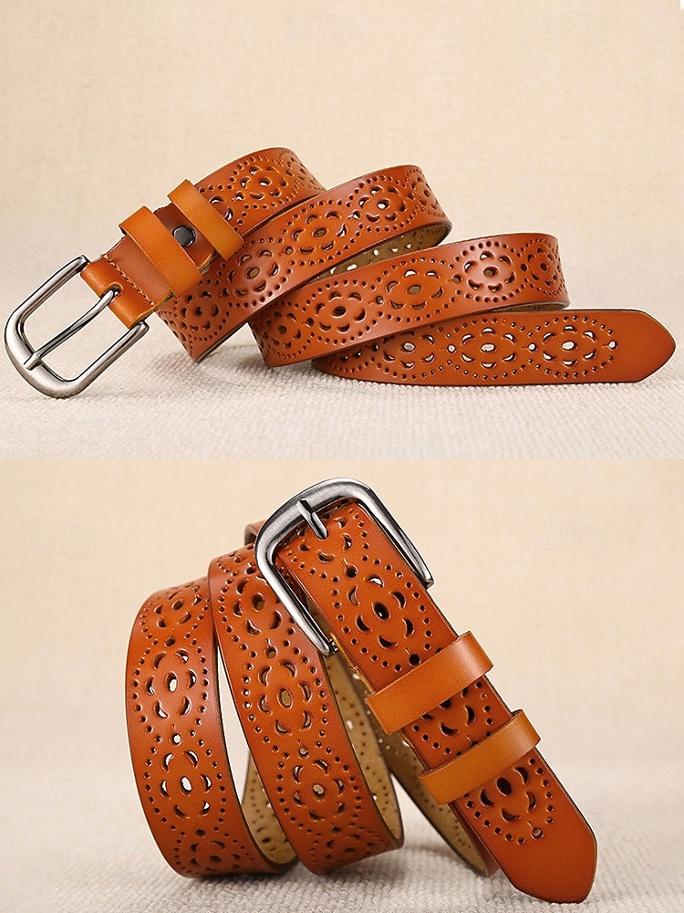 Naisten aitoa nahkaa oleva vyö, vintage-rei'itetty kukkakuvio metallisoljella, rento klassinen tyyli, monivärinen vyö farkkuihin, mekkoihin, jokapäiväiseen käyttöön ja ulkoiluun. 2026 - ZAR R281 –P8