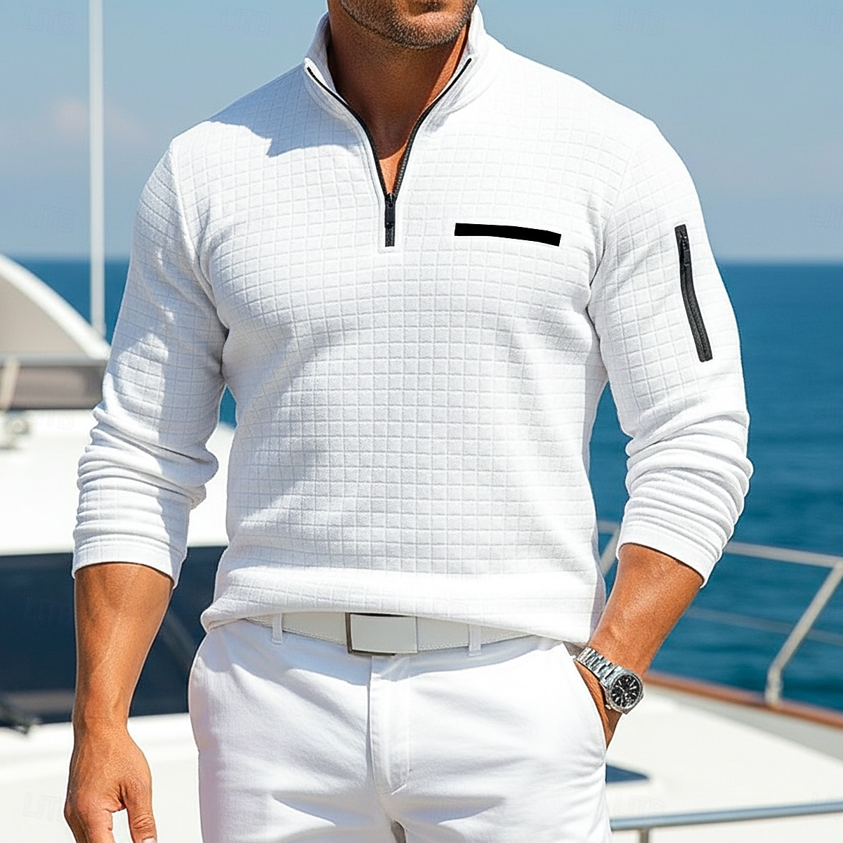 Per uomo Magliette Polo a Nido d'Ape Testurizzato Casuale Sport & Outdoor Con cerniera Zip a un quarto Manica Lunga Moda Moderno Con zip Tasca Primavera Autunno Primavera & Autunno Vestibilit del 2026 a $20.99 –P2