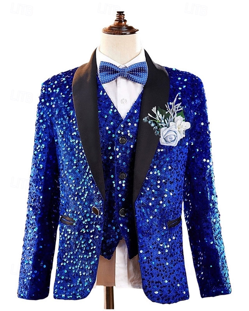 Ring Bearer Suit Boys' Kids Suit Blazer & Vest & Pants & Shirt & Tie Boy's Formal Suit Casual Outdoor Party Fashion Cool Basic Solid Color Sequins Pocket Buttons Royal Blue Polyester 2026 - $204.89 –P1