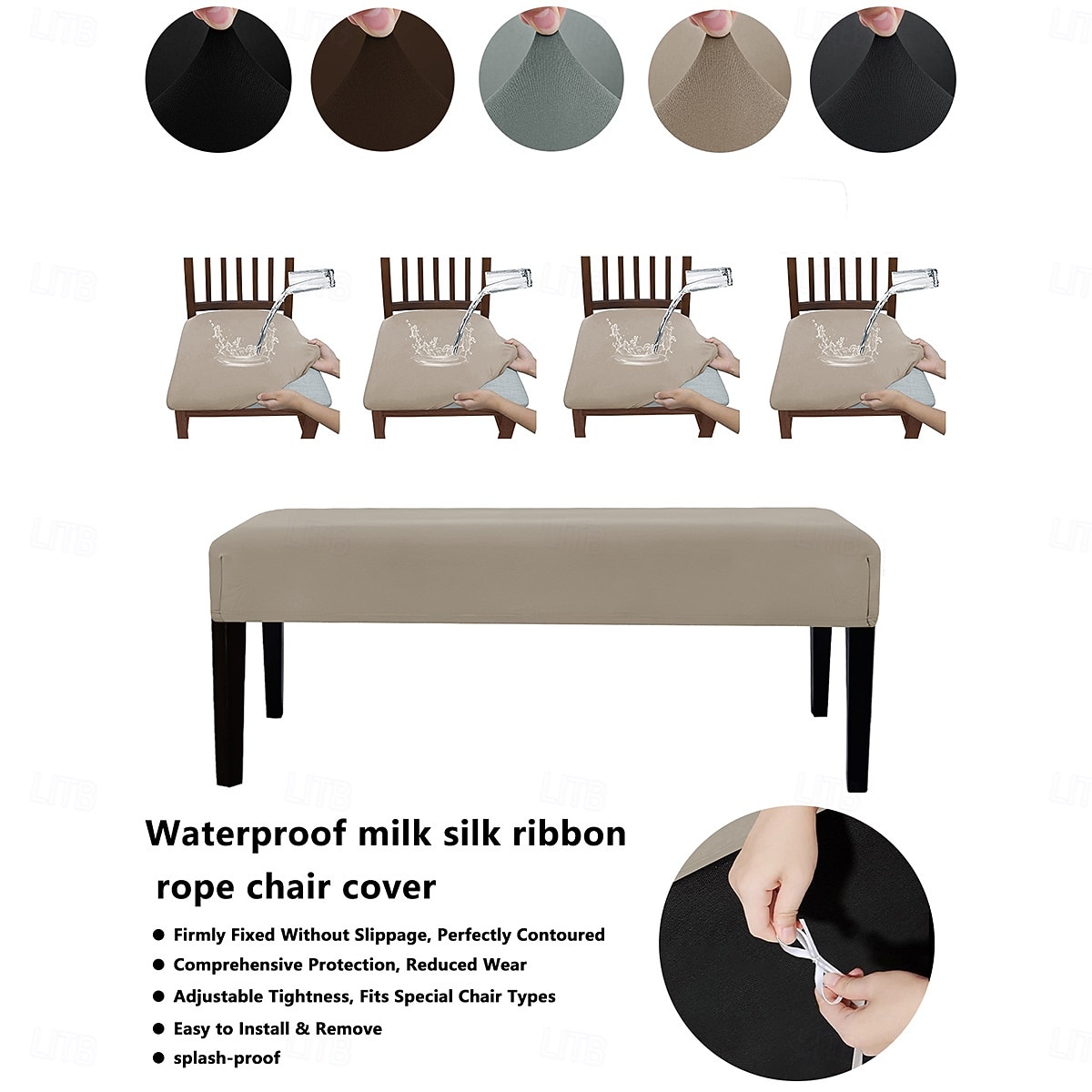 Solid Color Elastic 75D Milk Silk Waterproof Bench Cover with Rope, Universal Set for Dustproof Stool and Ottoman Protection 2026 - $26.99 –P2