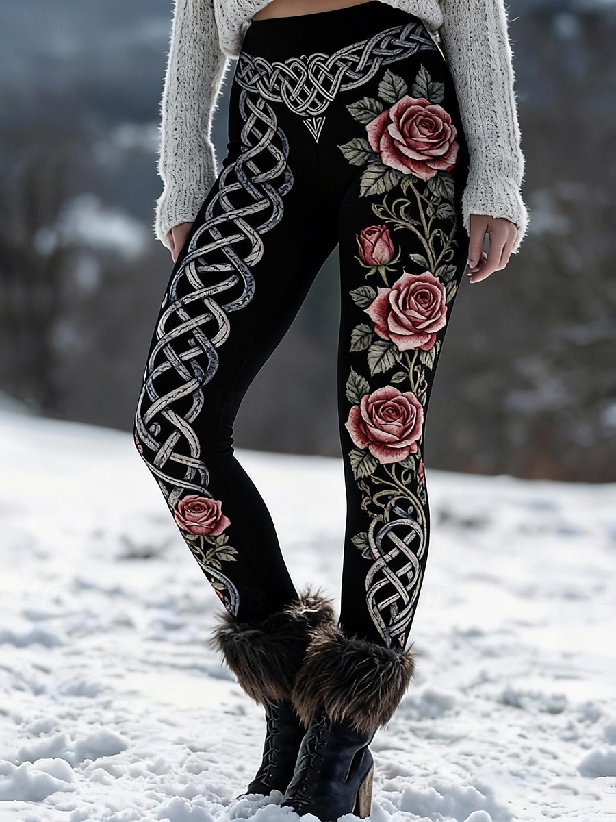 Damen Leggings Urlaub Vintage Lässig Volle Länge Hohe Taille Grafik Komfort Weich Bequem Mikroelastisch Täglich Outdoor Urlaub Schwarz Frühling Herbst Schmaler Schnitt 2026 - $22.99 –P1
