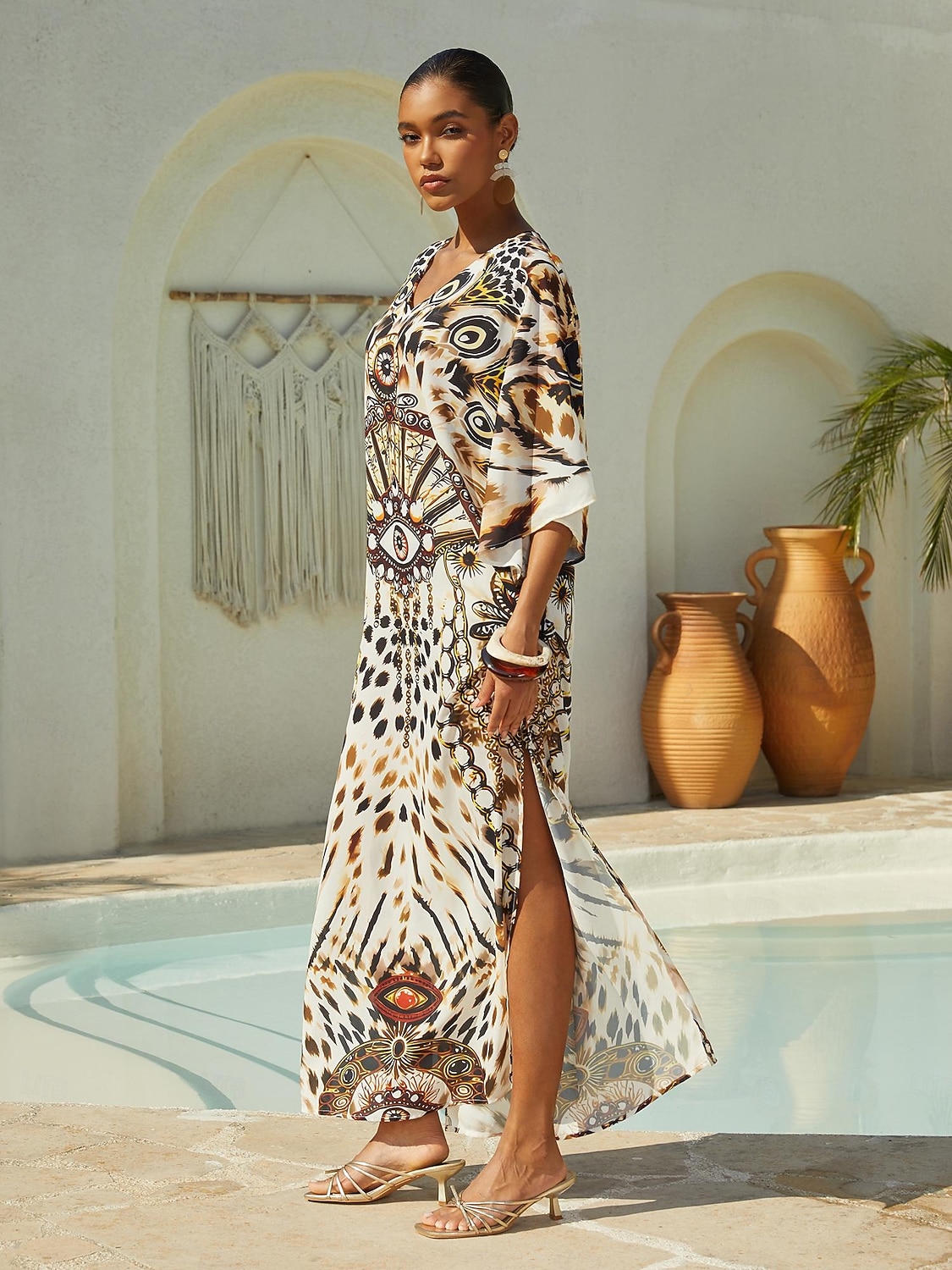 Vestido largo de gasa vaporosa con joyas de leopardo vintage 2026 - $91.99 –P2